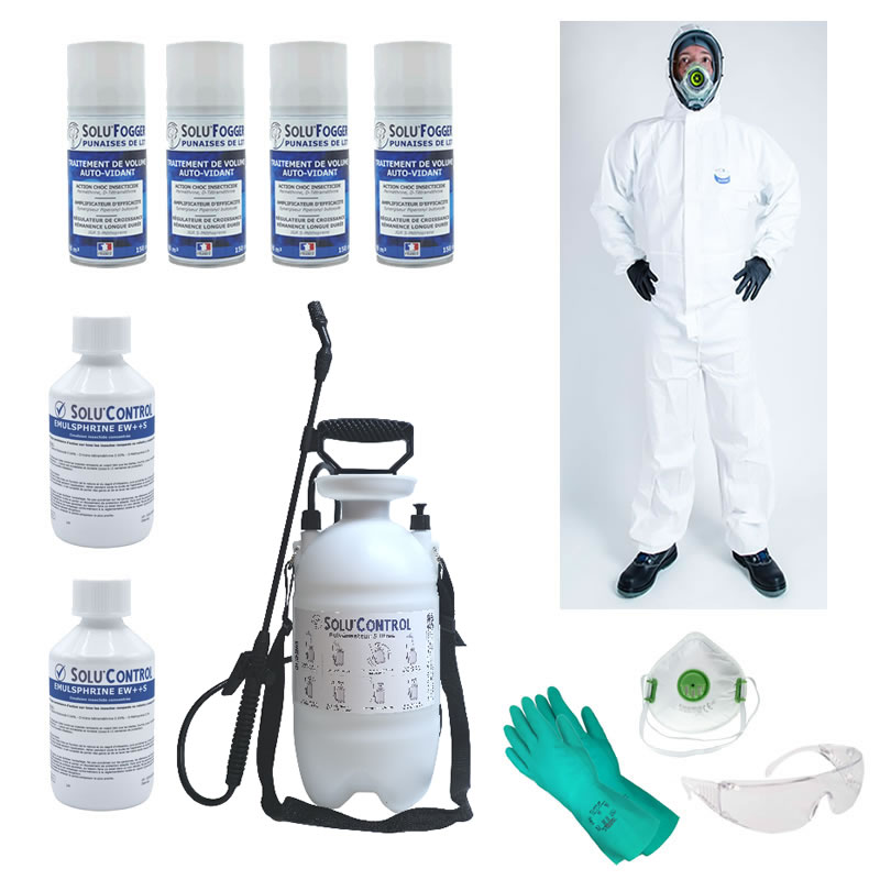 Kit avec EPI pour traiter la punaise de lit - traitement insecticide et fumigène - sans EPI - 200 m²