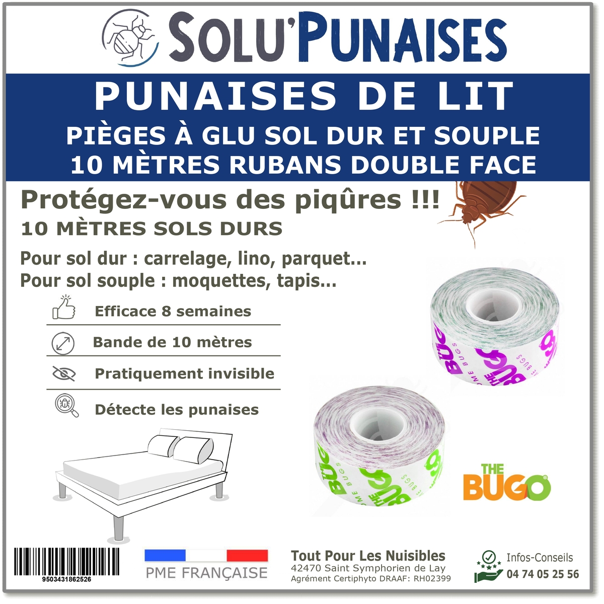 Ruban adhésif pour la détection et le piégeage des punaises de lit, BUGO TAPE - 10m