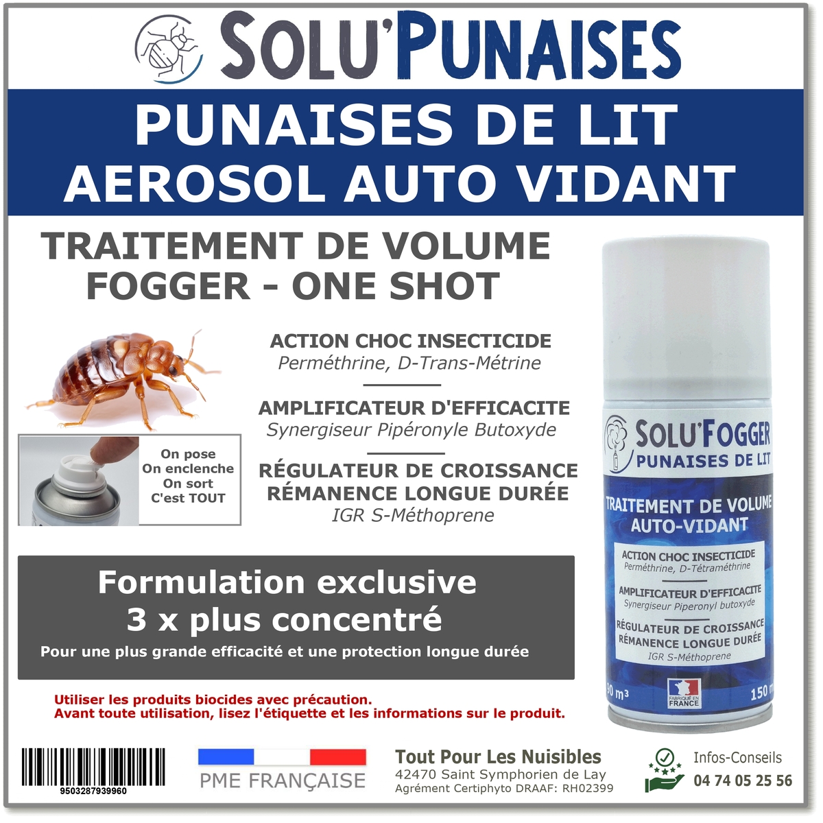 Insecticide fumigène spécial Punaises de lit - SOLU