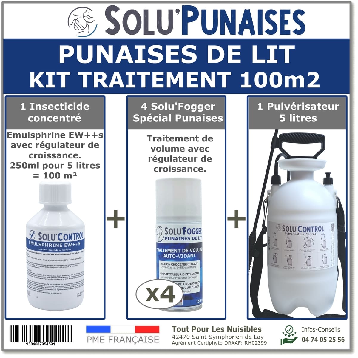 Kit Pro sans EPI traitement insecticide et fumigène contre la punaise de lit - 100 m²