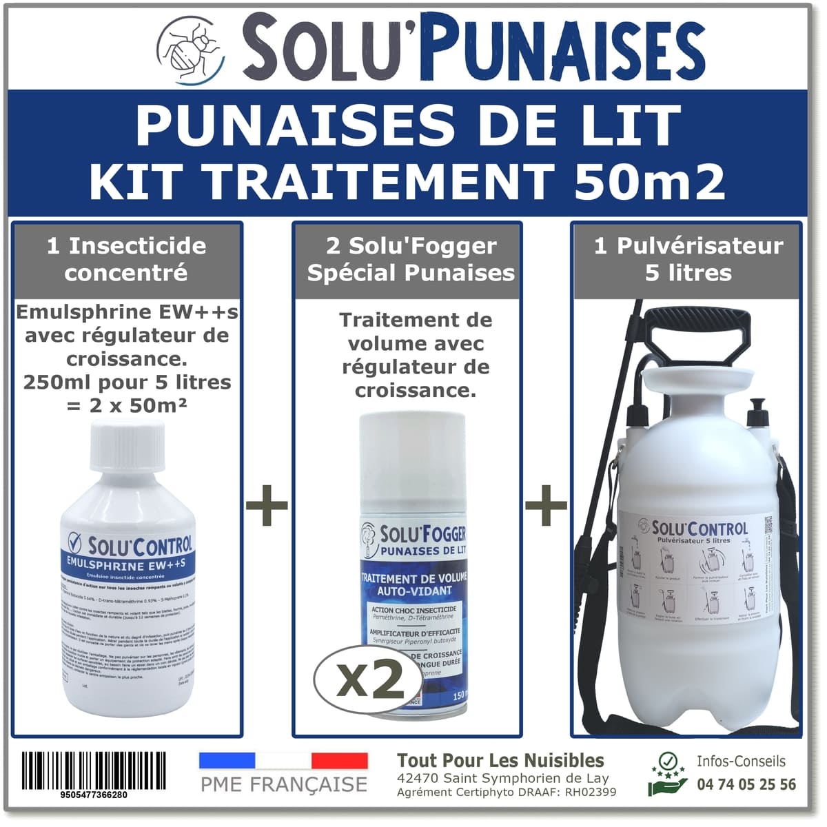 Kit Pro pour traiter la punaise de lit - traitement insecticide et fumigène - sans EPI - 50 m²