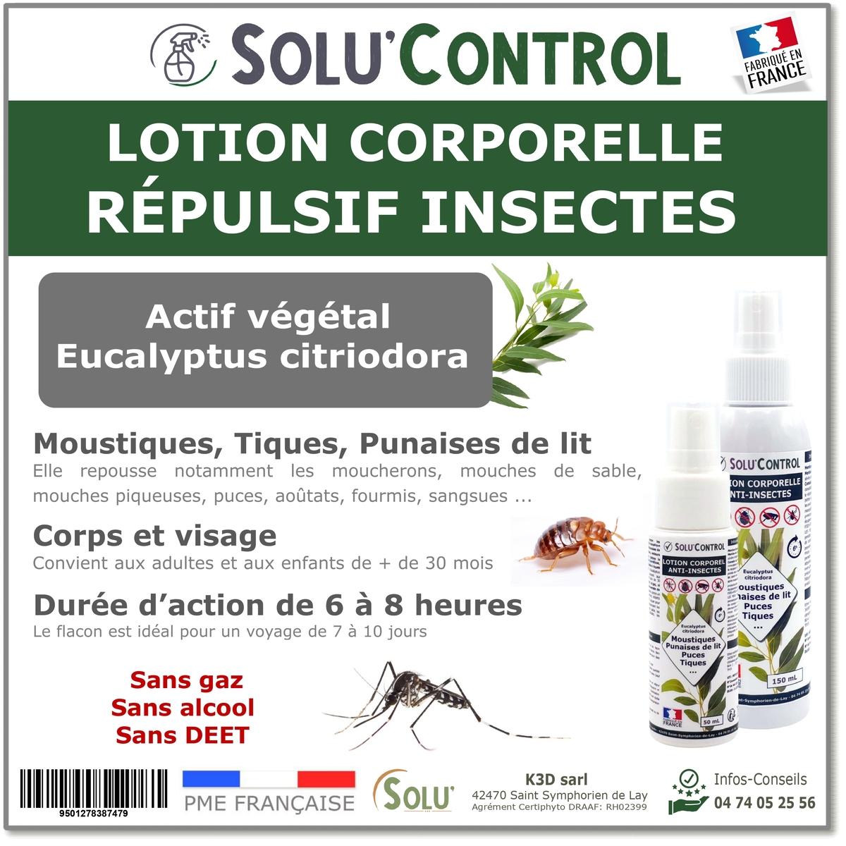 Lotion Corporelle Répulsif Insectes, Solu